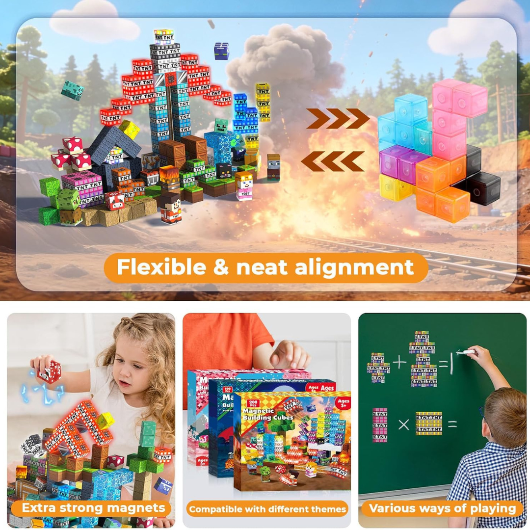 Boys' Magnetic Building Blocks with Light-Up Cubes and Childrens Toys