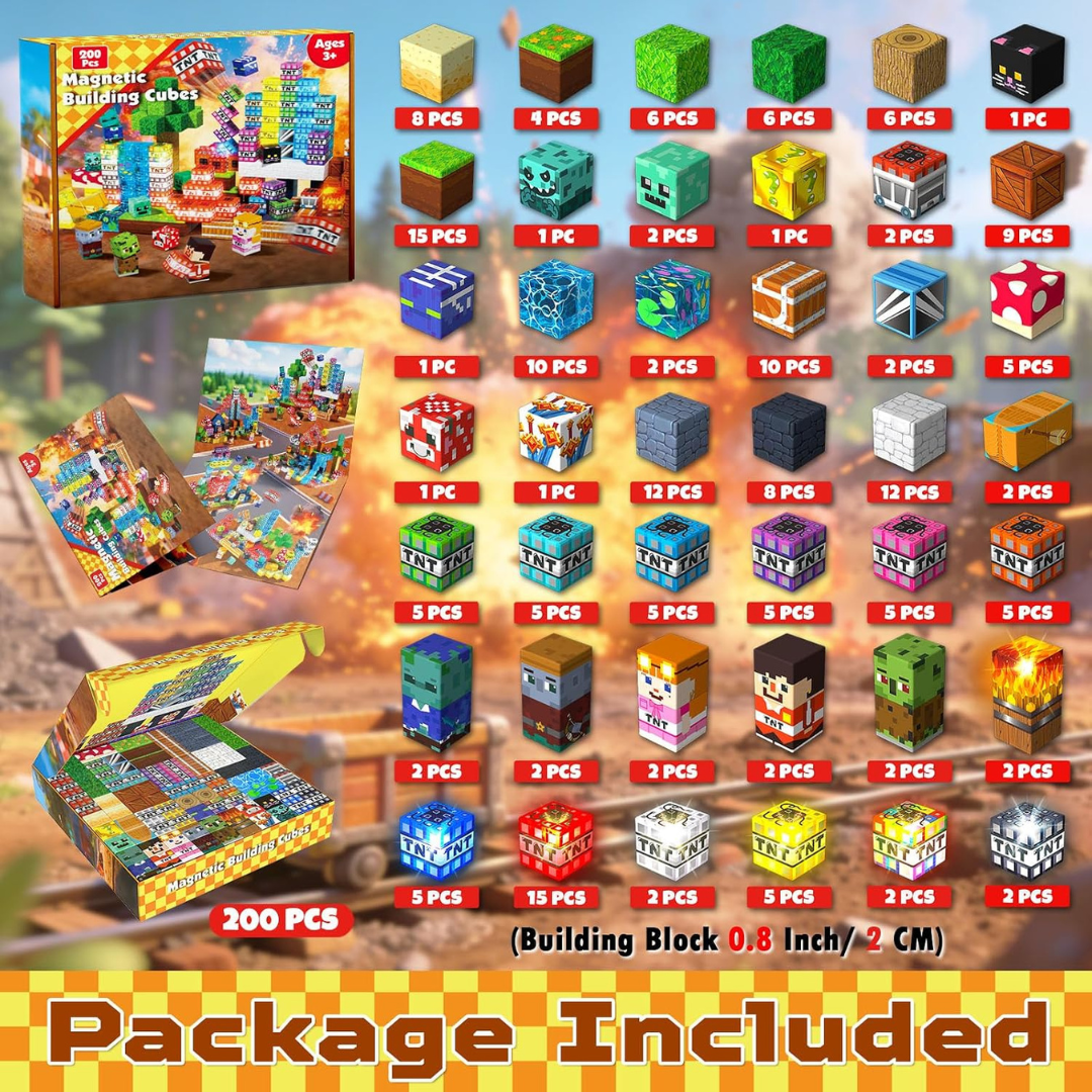 Boys' Magnetic Building Blocks with Light-Up Cubes and Childrens Toys