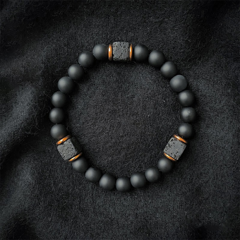 Bracelet | Matte Black Onyx & Cube Lava Stone | Adjustable Fit