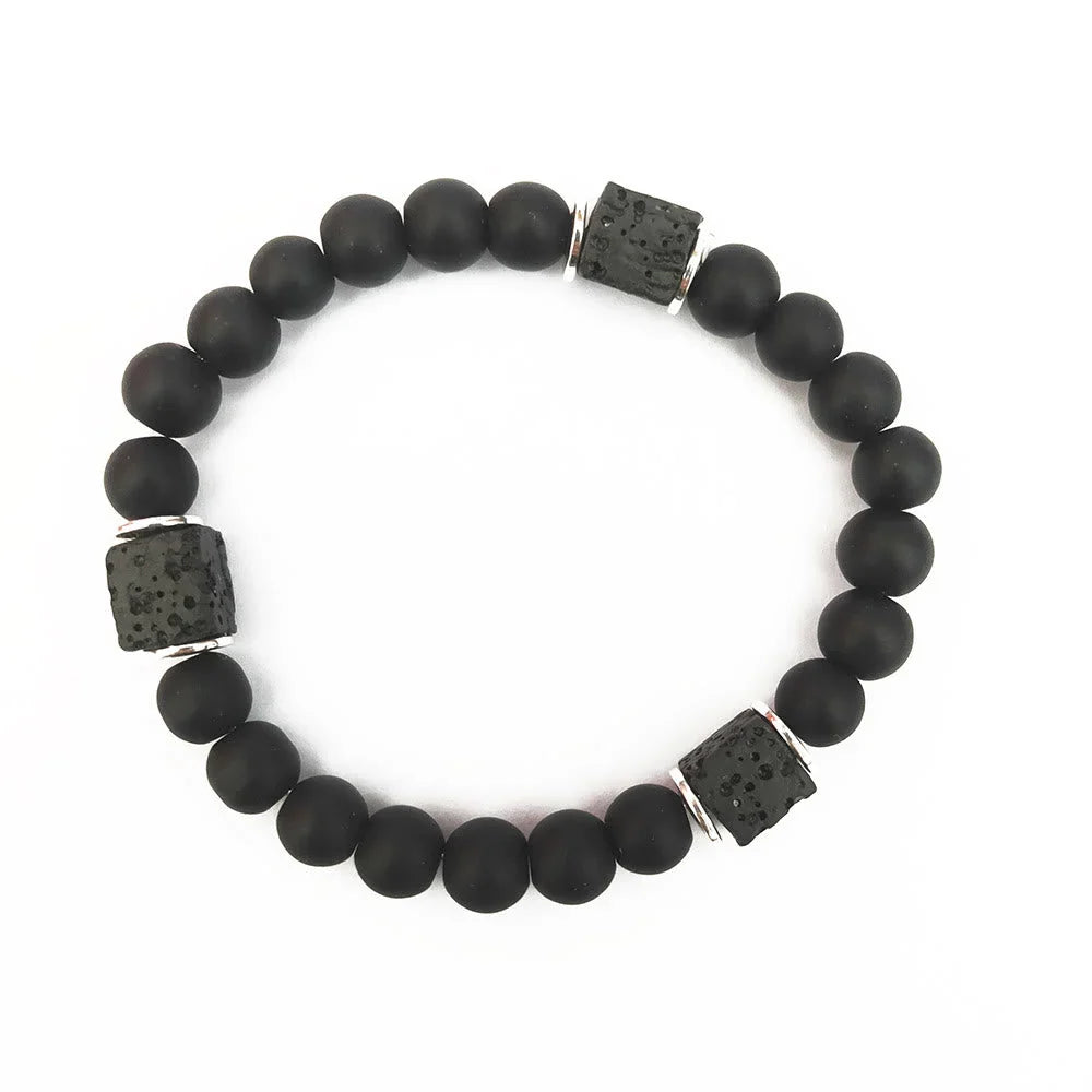 Bracelet | Matte Black Onyx & Cube Lava Stone | Adjustable Fit