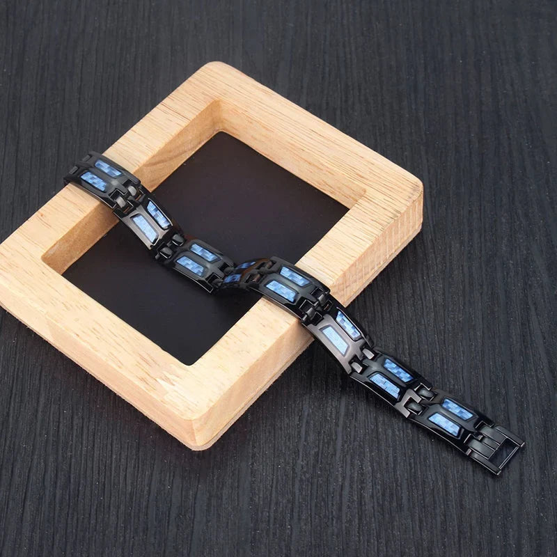 Bracelet | Titanium Magnetic With Blue Gem | Adjustable 21 cm