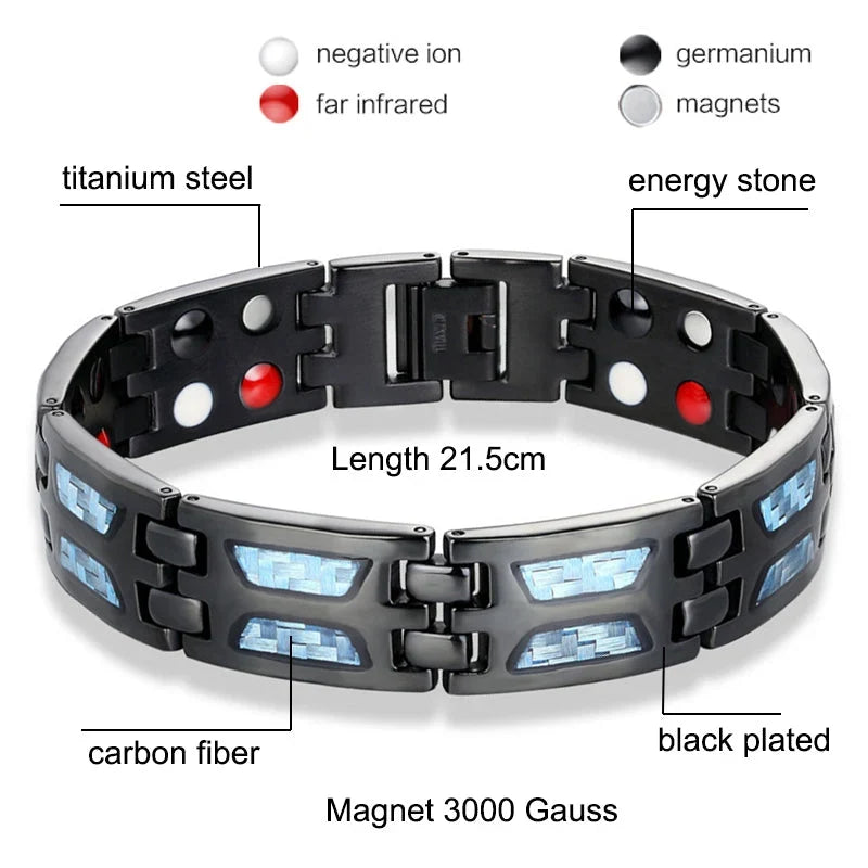 Bracelet | Titanium Magnetic With Blue Gem | Adjustable 21 cm