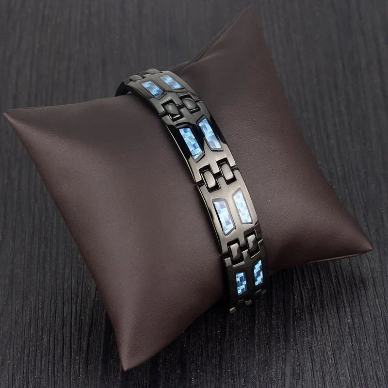 Bracelet | Titanium Magnetic With Blue Gem | Adjustable 21 cm