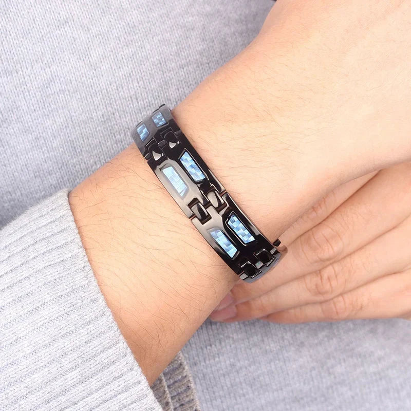 Bracelet | Titanium Magnetic With Blue Gem | Adjustable 21 cm