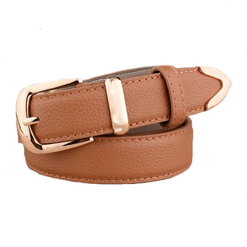 Leather Belt with Gold-Tone Buckle and Textured Finish