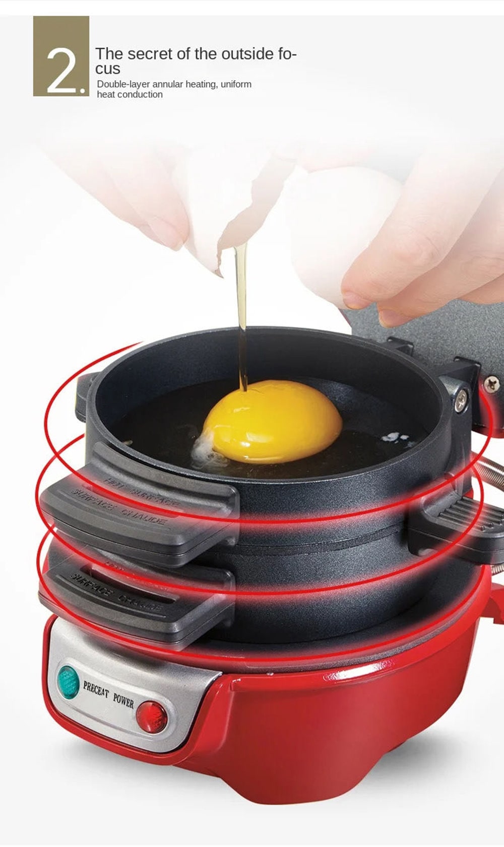 Breakfast Sandwich Maker and Panini Press Machine with Nonstick Plates and Hinged Design