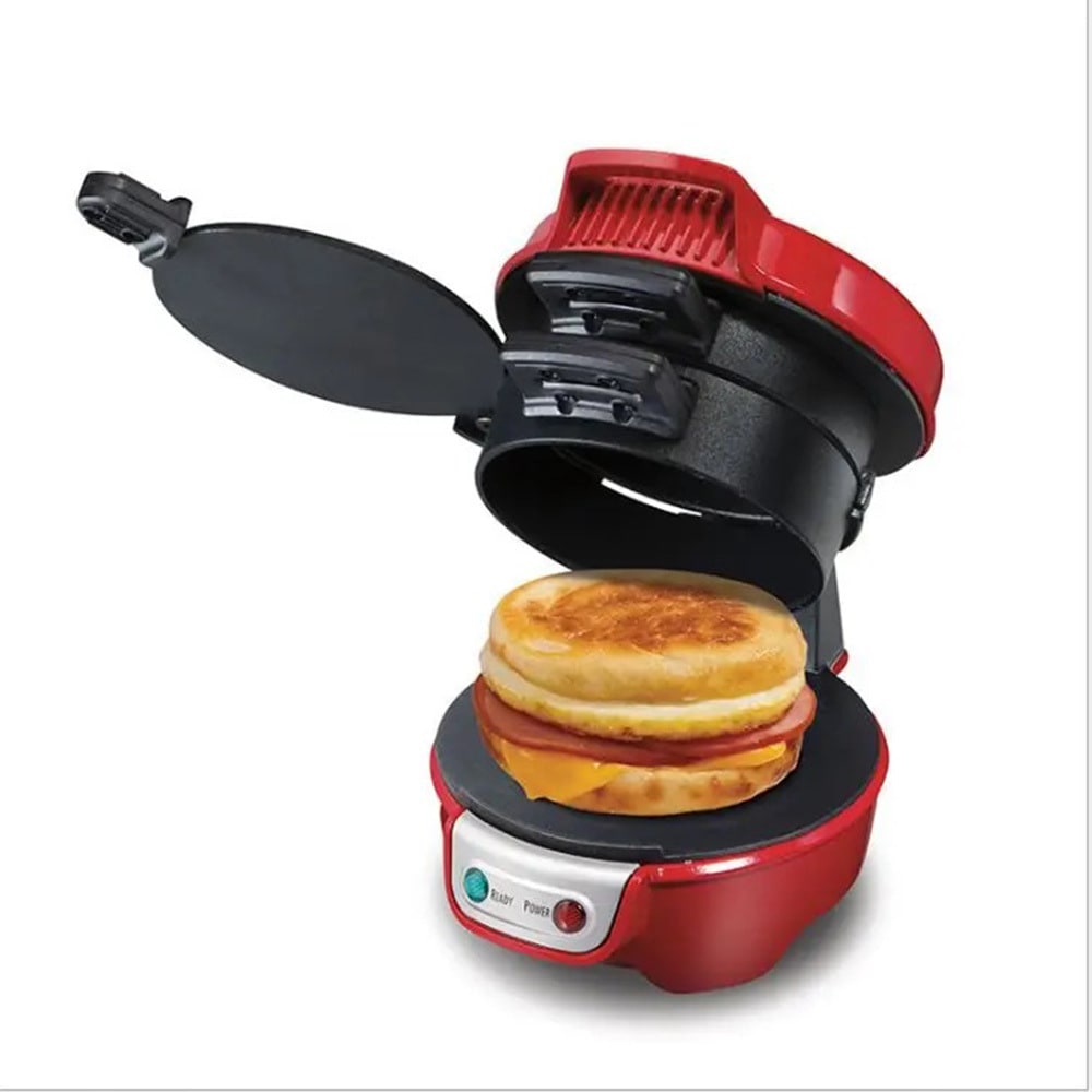 Breakfast Sandwich Maker and Panini Press Machine with Nonstick Plates and Hinged Design