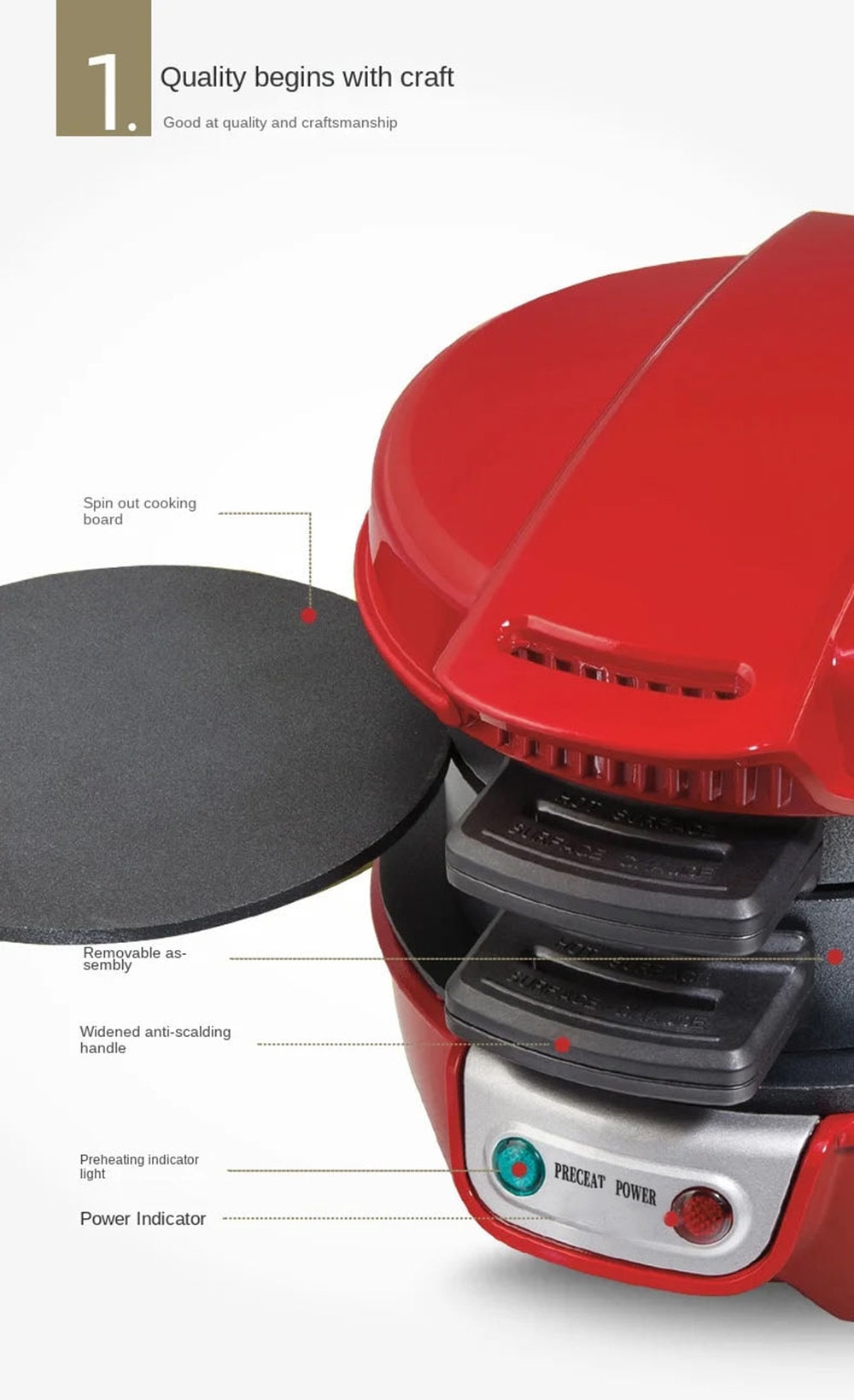 Breakfast Sandwich Maker and Panini Press Machine with Nonstick Plates and Hinged Design