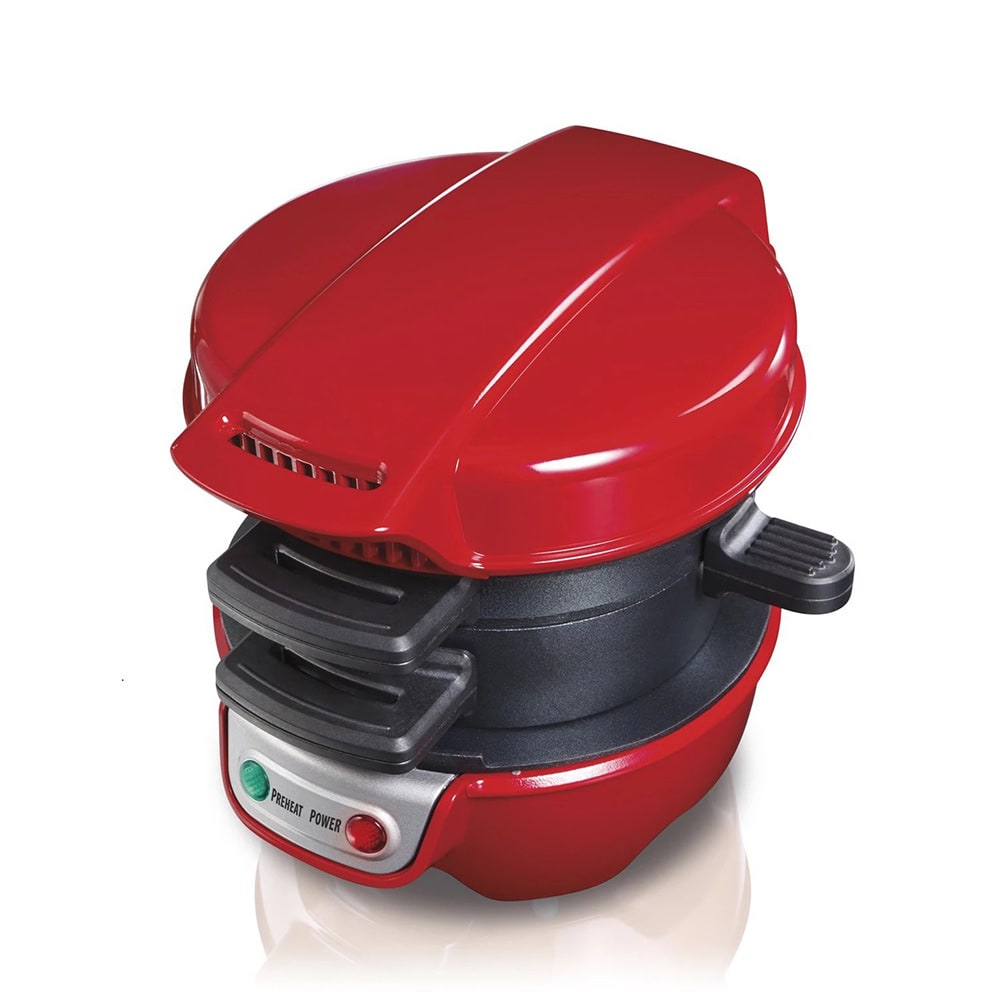 Breakfast Sandwich Maker and Panini Press Machine with Nonstick Plates and Hinged Design