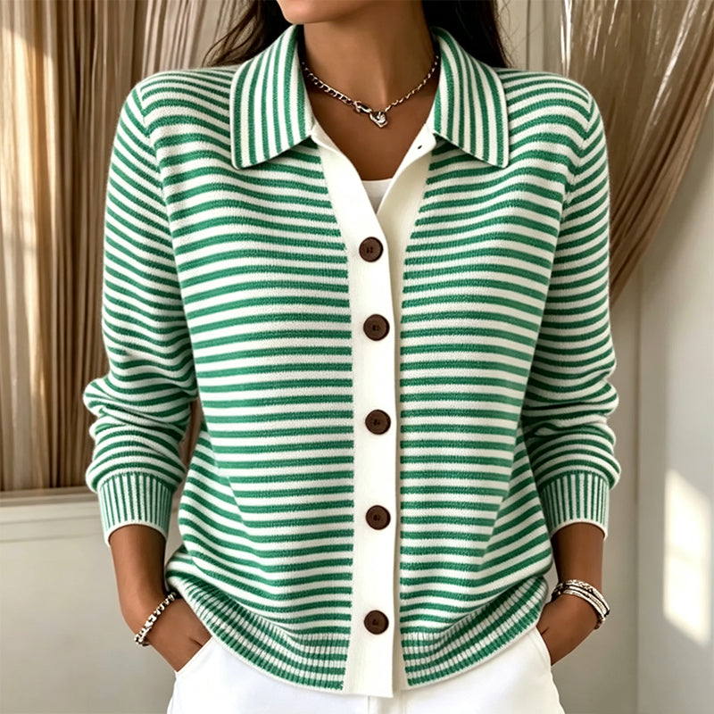 Brenda - Women's Striped Ribbed-Knit Cardigan