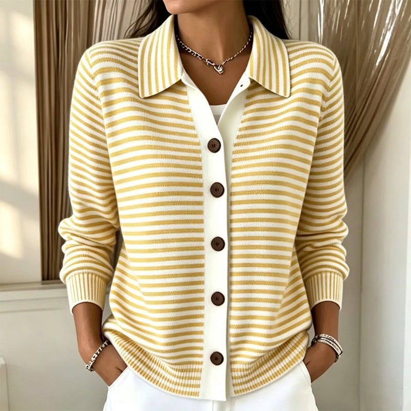 Brenda - Women's Striped Ribbed-Knit Cardigan