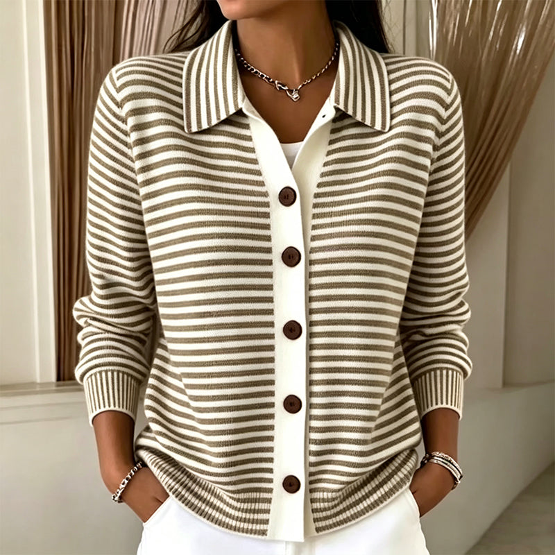 Brenda - Women's Striped Ribbed-Knit Cardigan