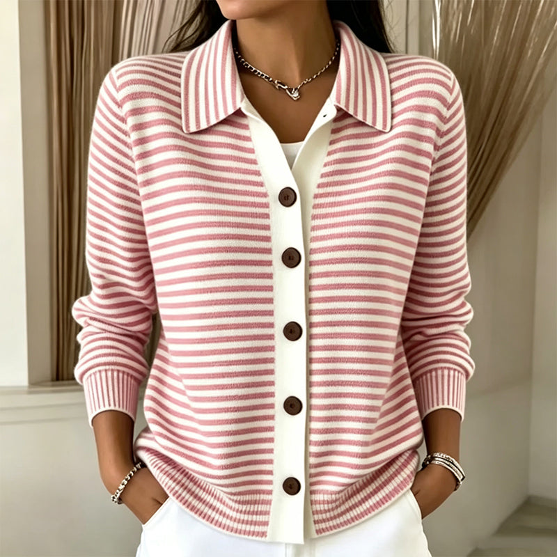 Brenda - Women's Striped Ribbed-Knit Cardigan