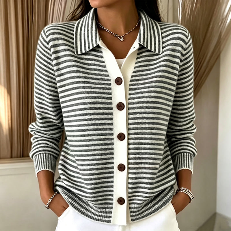 Brenda - Women's Striped Ribbed-Knit Cardigan