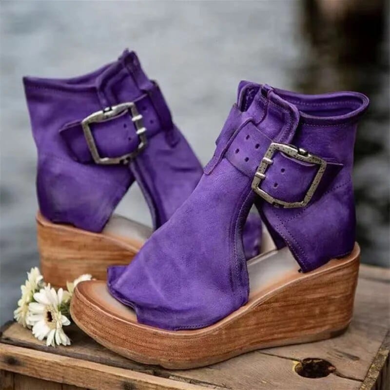 Rosa | Wedge Open Toe Buckle Ankle Boots