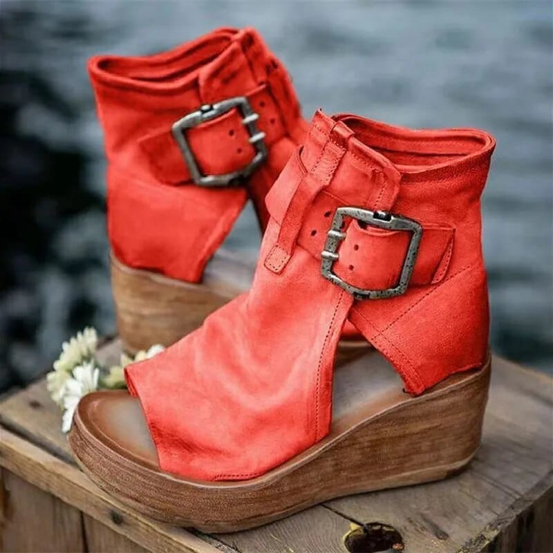 Rosa | Wedge Open Toe Buckle Ankle Boots