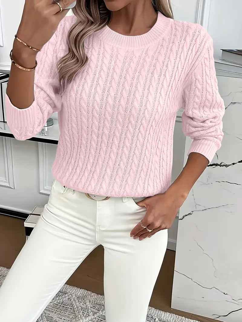 Ember | Cable Knit Crew Neck White Sweater
