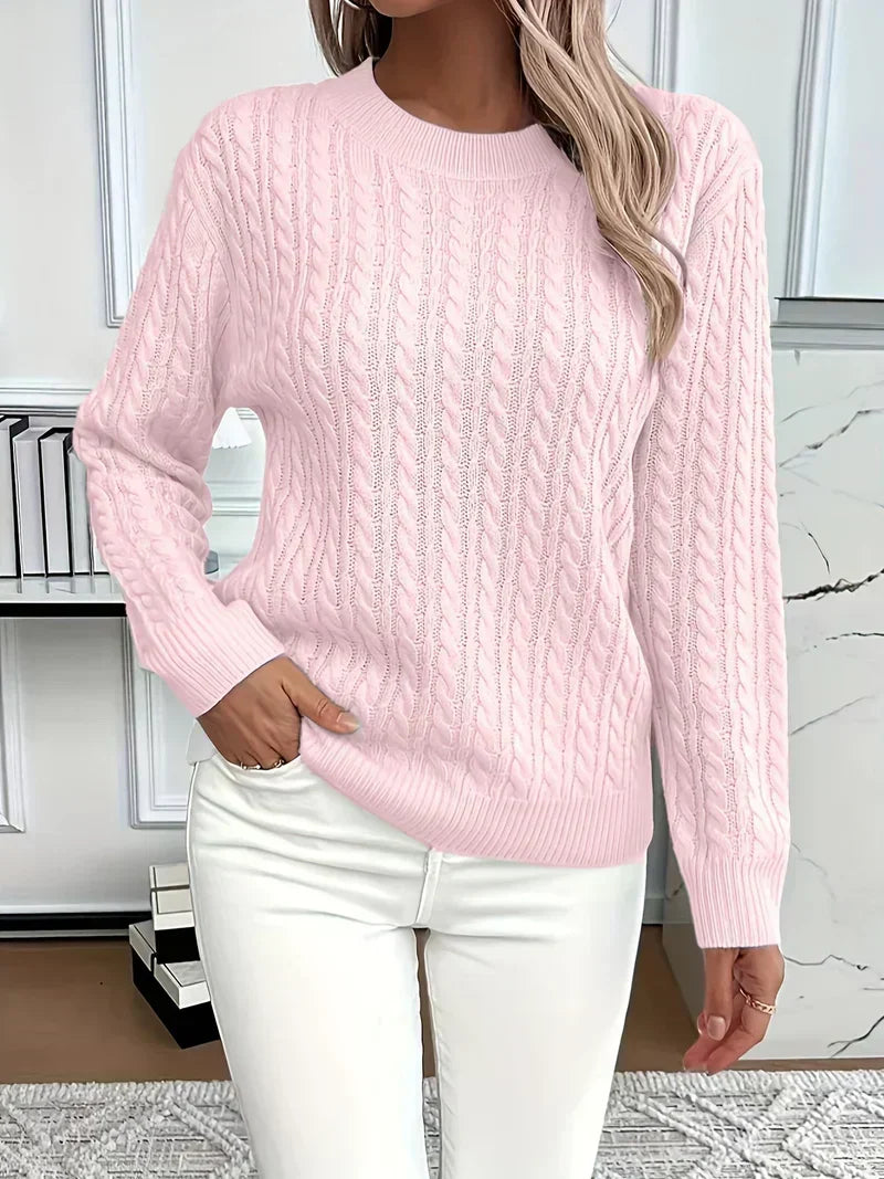 Ember | Cable Knit Crew Neck White Sweater
