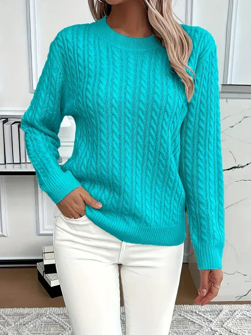 Ember | Cable Knit Crew Neck White Sweater