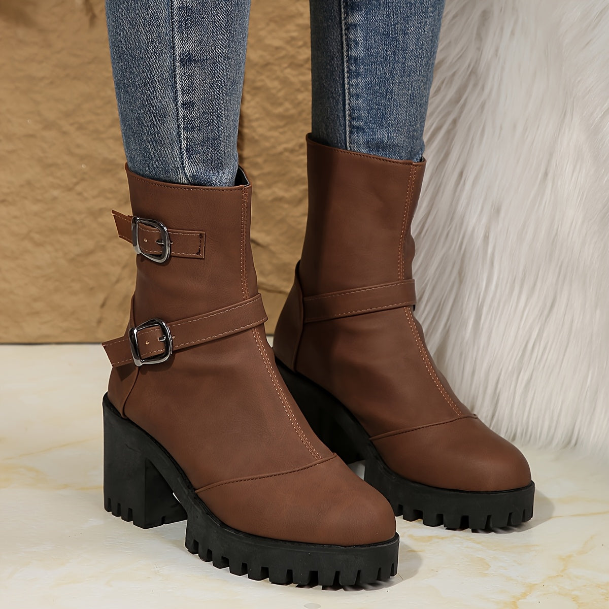 Katarina | Block Heel Buckle Straps Ankle Boots