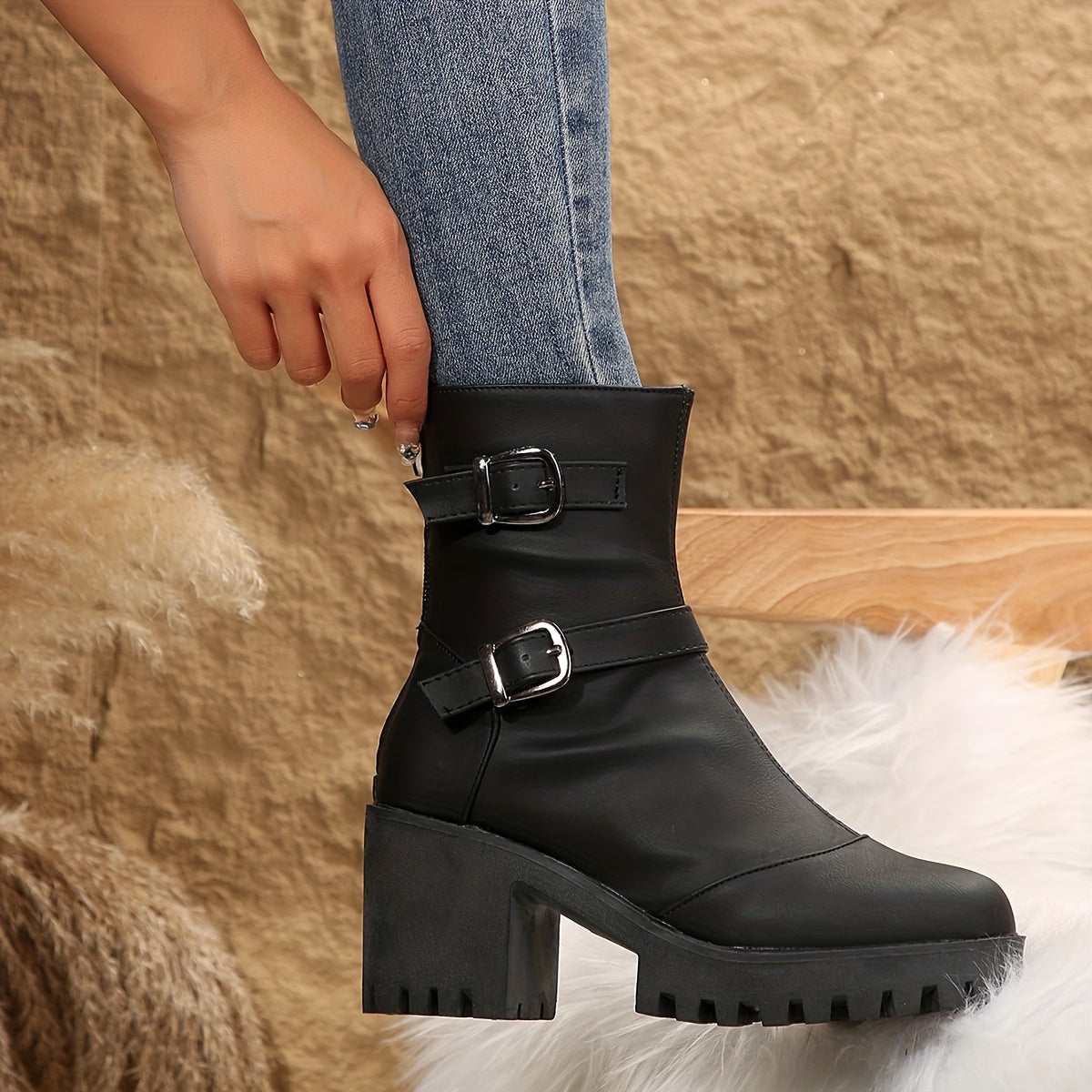 Katarina | Block Heel Buckle Straps Ankle Boots