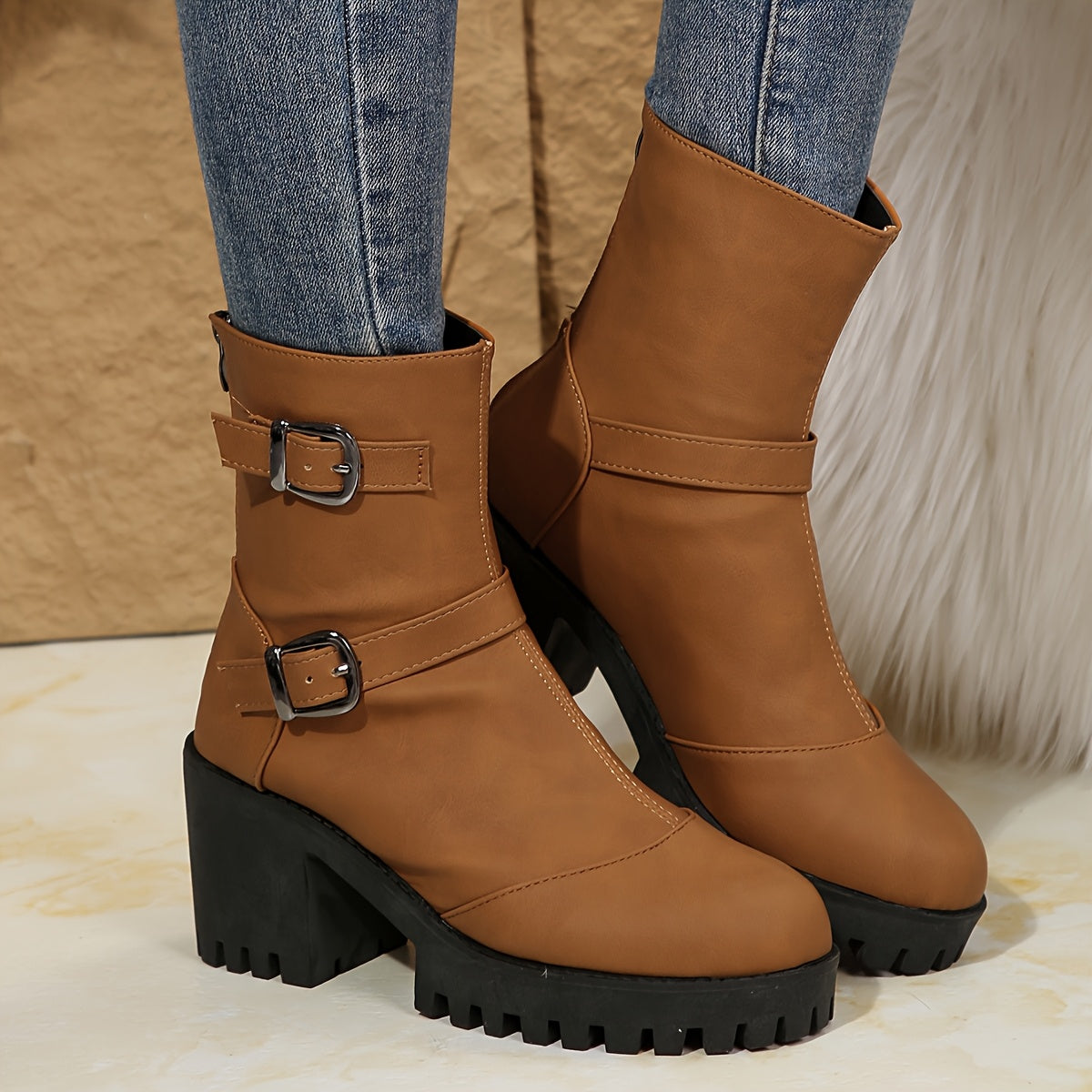 Katarina | Block Heel Buckle Straps Ankle Boots
