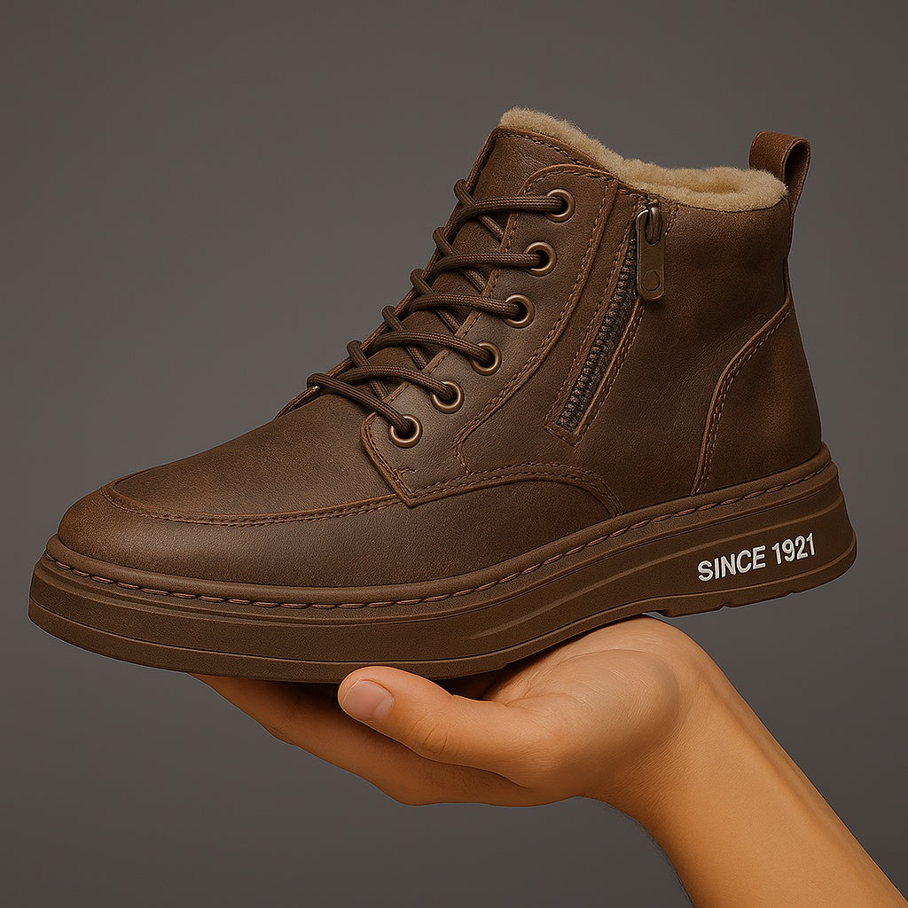 Nolan | Men's Leather Ankle Boots Lined Side Zipper Winter