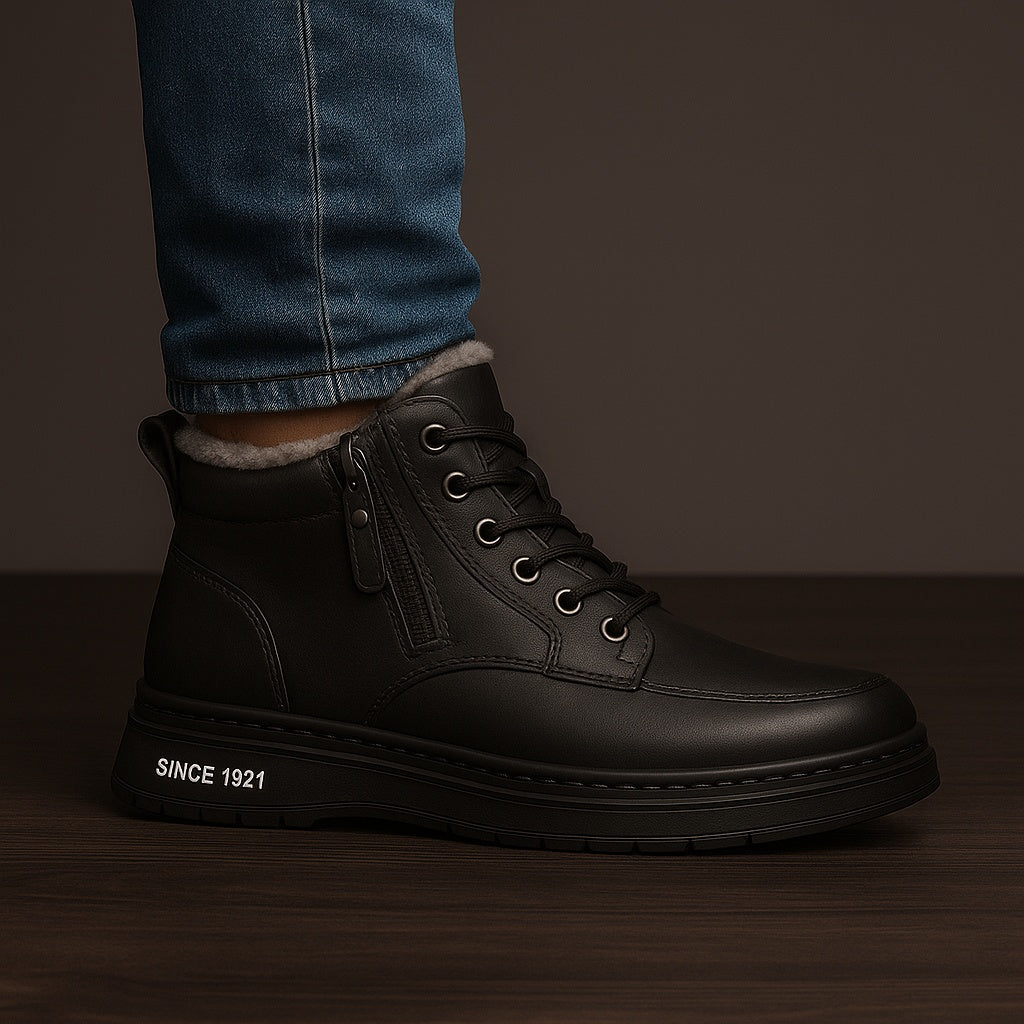 Nolan | Men's Leather Ankle Boots Lined Side Zipper Winter
