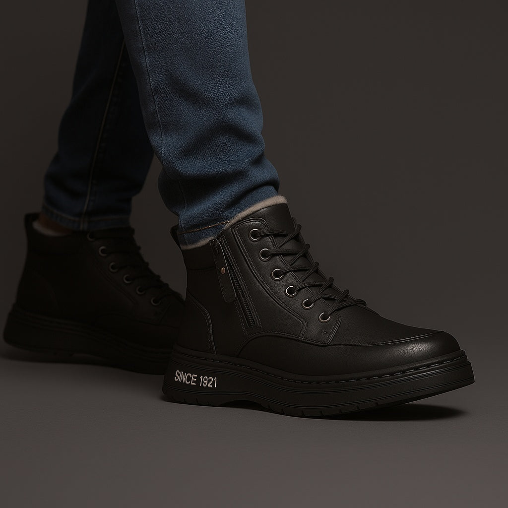 Nolan | Men's Leather Ankle Boots Lined Side Zipper Winter
