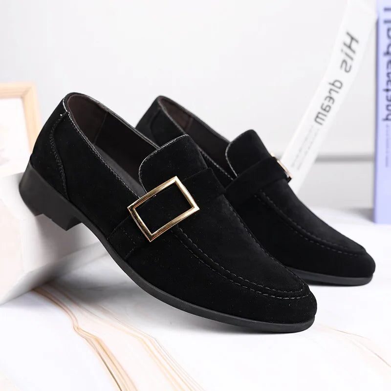 Buckle Strap Faux Suede Loafers for Men