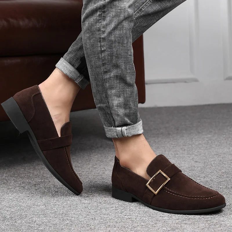 Buckle Strap Faux Suede Loafers for Men