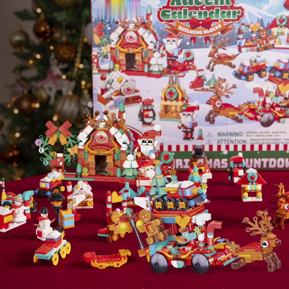 Building Brick Advent Calendar with Daily Mini Sets and Two Larger Holiday Display Models