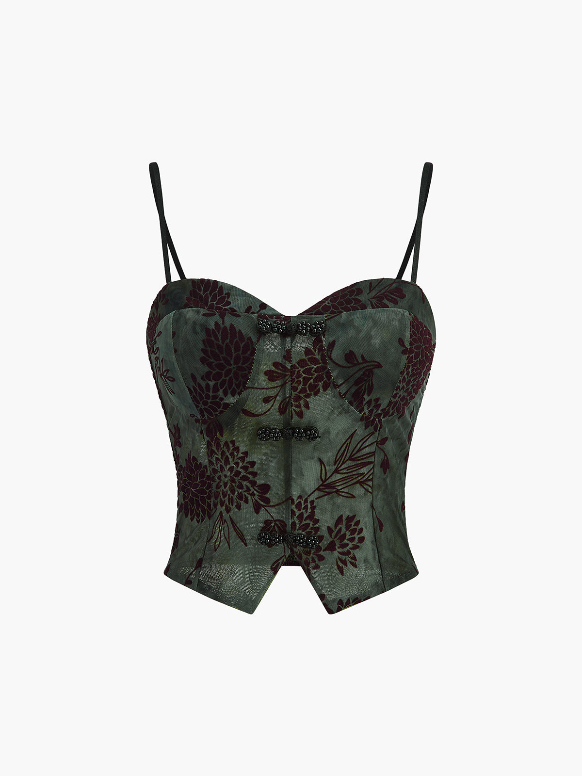 Women's Velvet Floral Cami Top with Button Detail