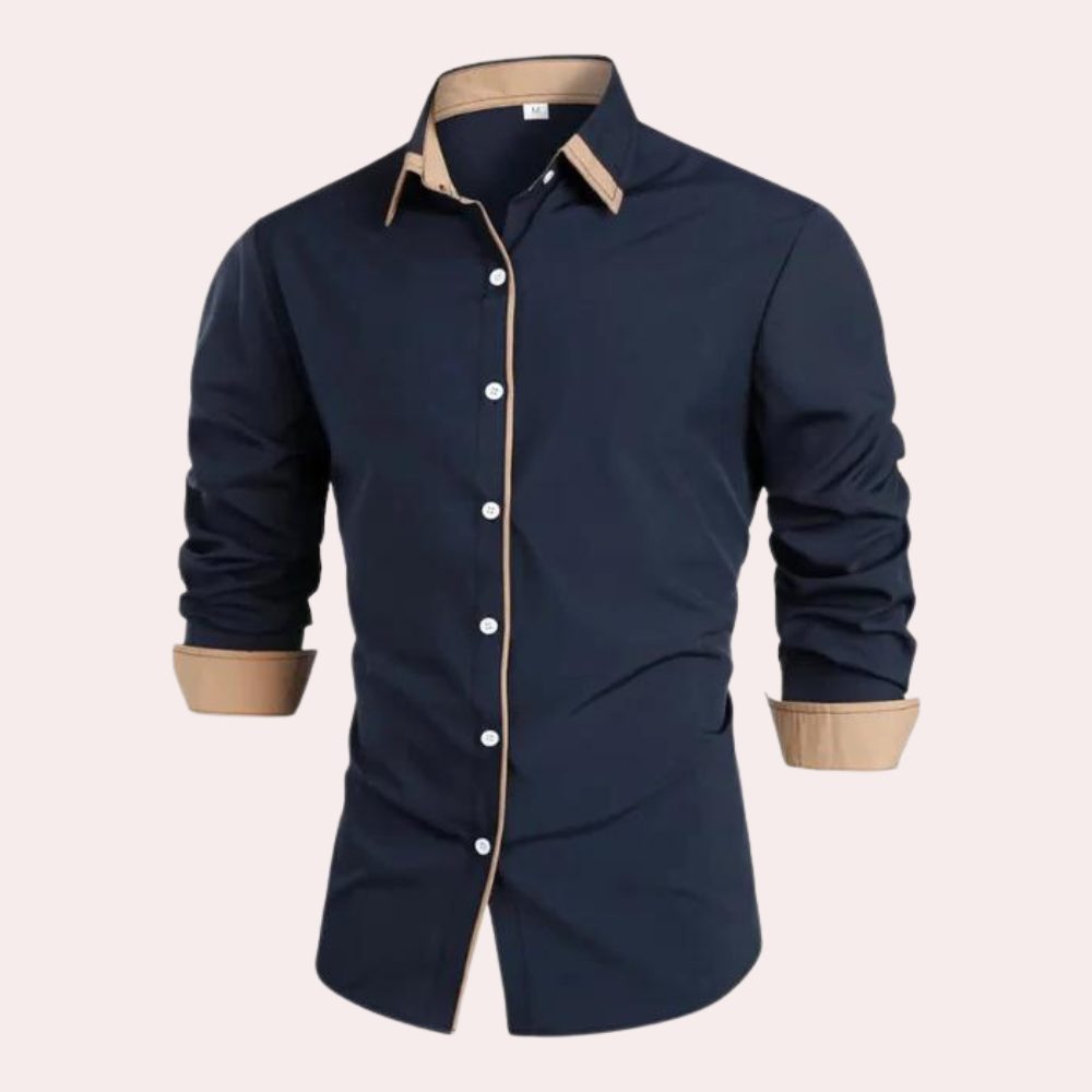 Button-Down Contrast Cuff Long Sleeve Shirt for Men
