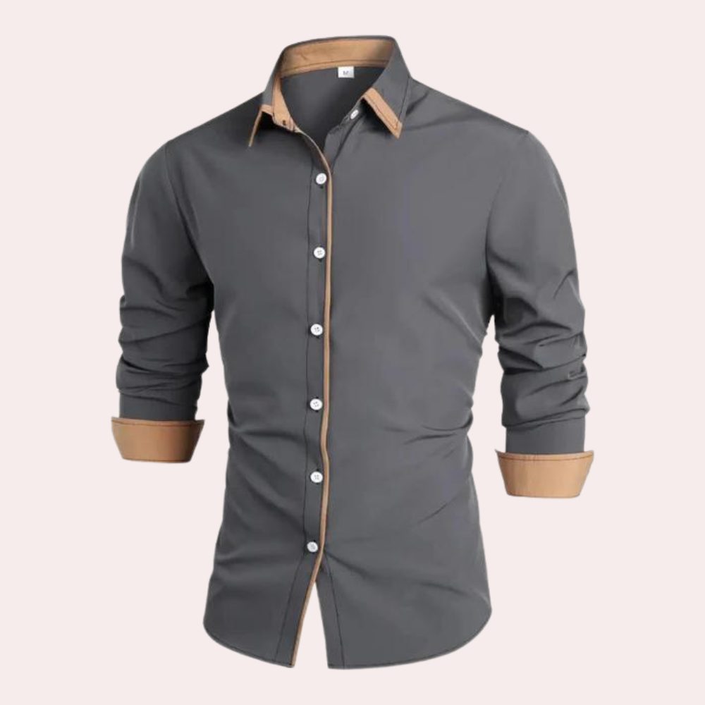 Button-Down Contrast Cuff Long Sleeve Shirt for Men