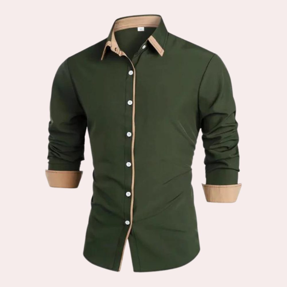 Button-Down Contrast Cuff Long Sleeve Shirt for Men