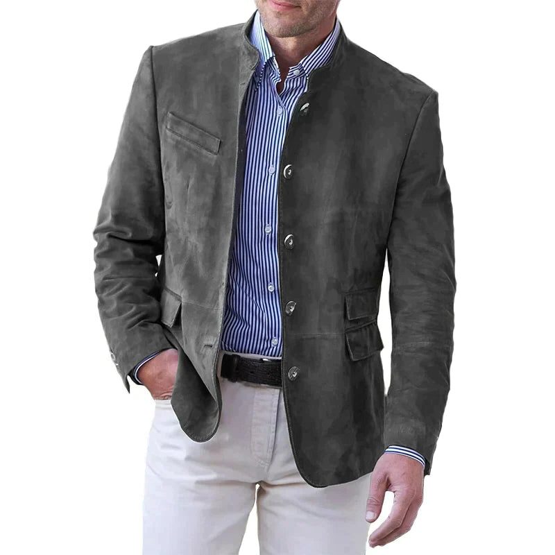 Button-Down Faux Suede Blazer for Men