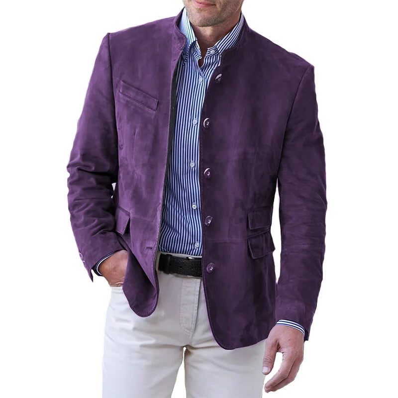Button-Down Faux Suede Blazer for Men