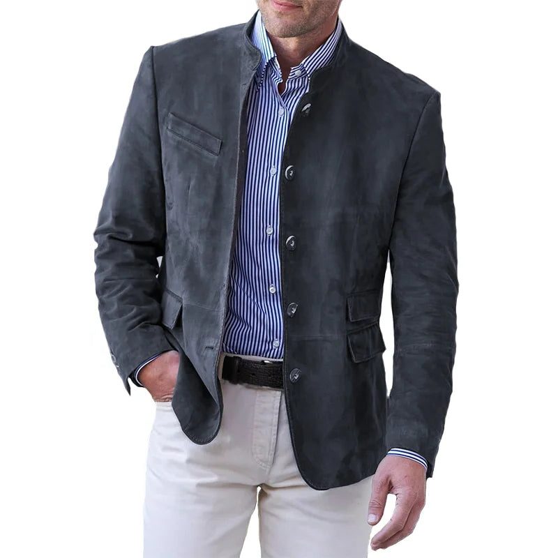 Button-Down Faux Suede Blazer for Men