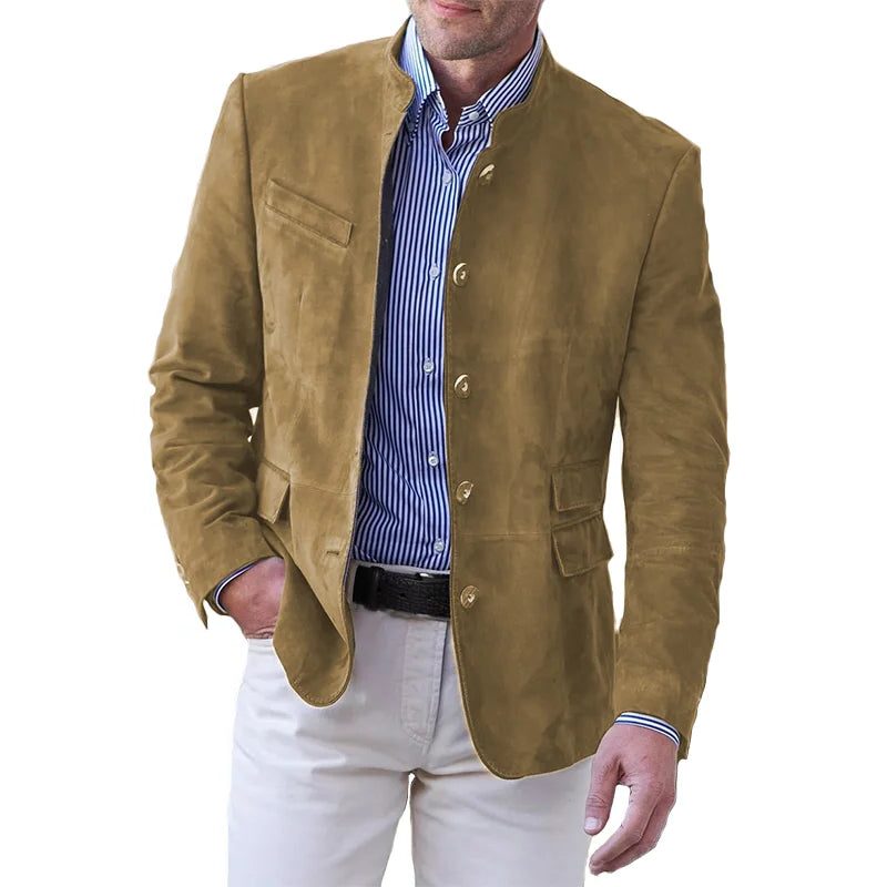 Button-Down Faux Suede Blazer for Men