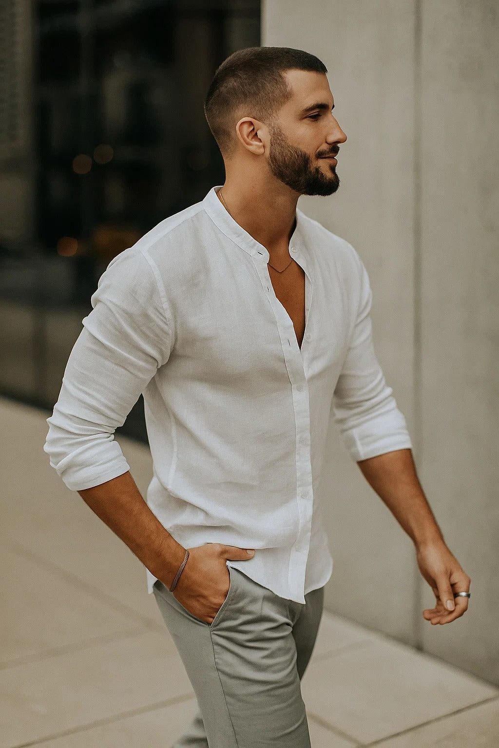 Button-Down Linen Long Sleeve Shirt for Men