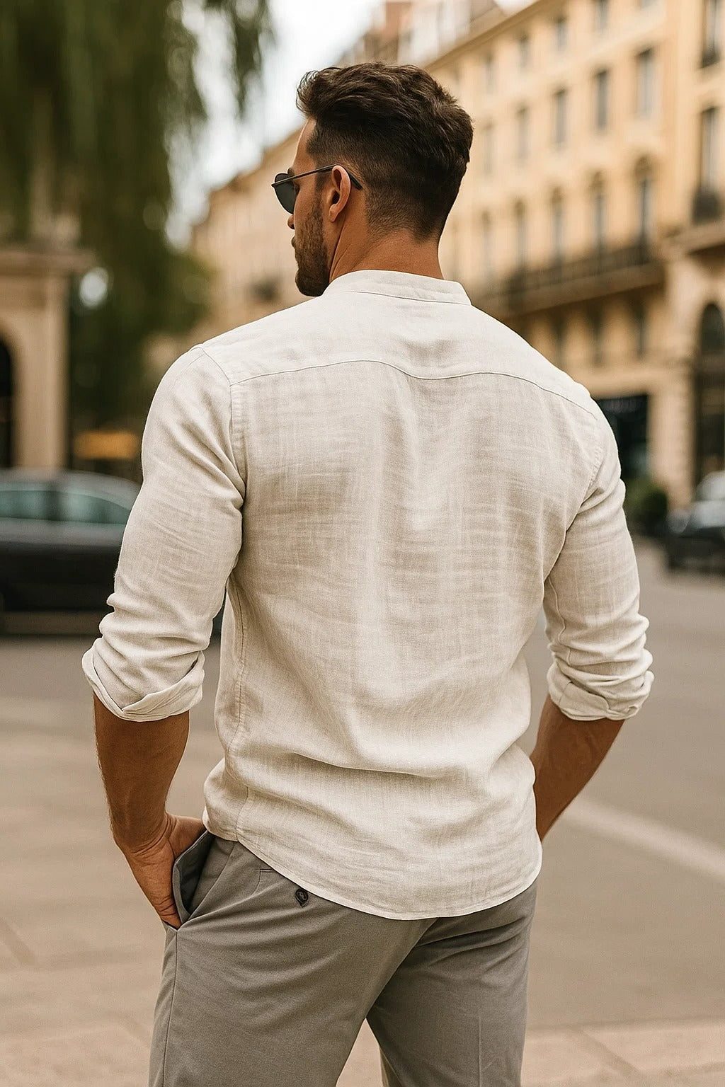 Button-Down Linen Long Sleeve Shirt for Men