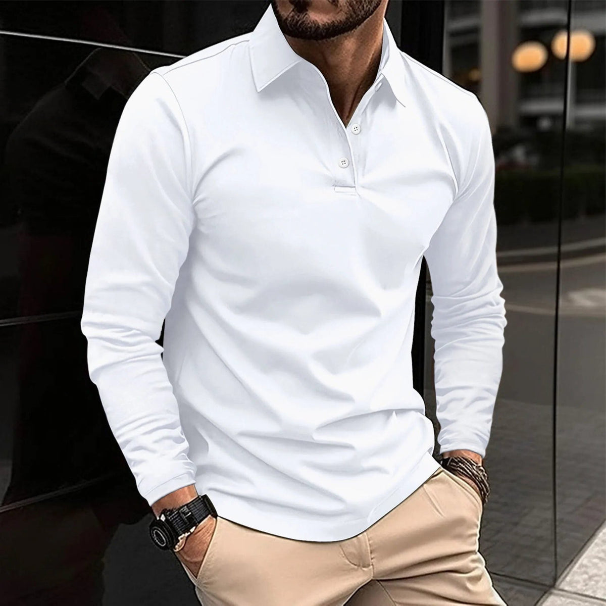 Button-Down Long Sleeve Polo Shirt for Men