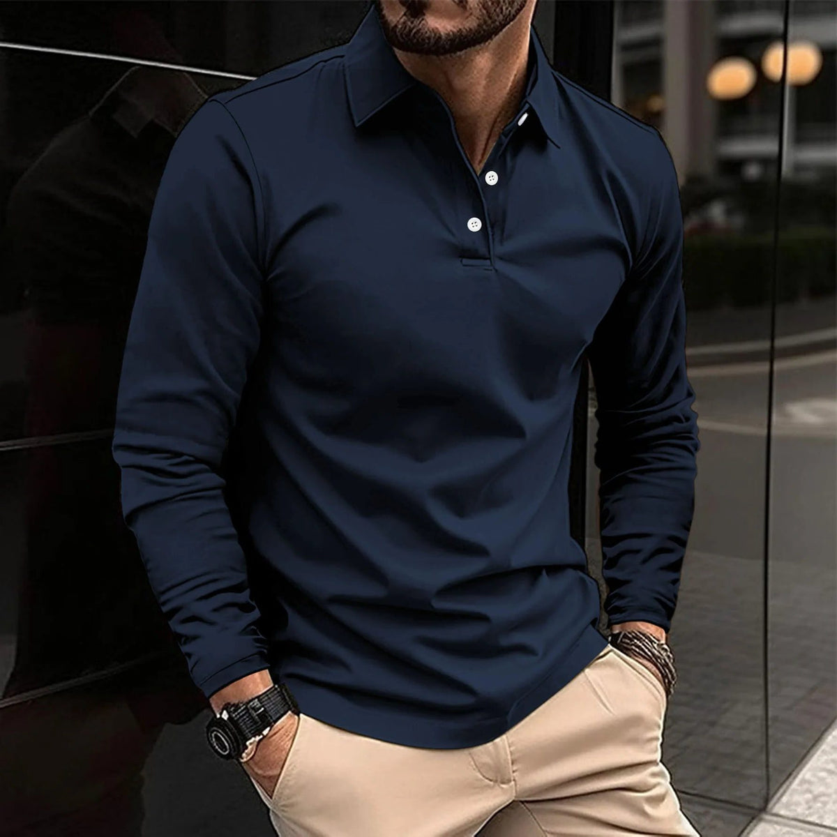 Button-Down Long Sleeve Polo Shirt for Men