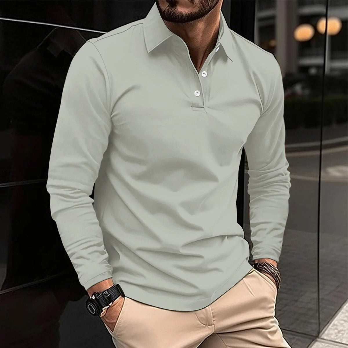 Button-Down Long Sleeve Polo Shirt for Men