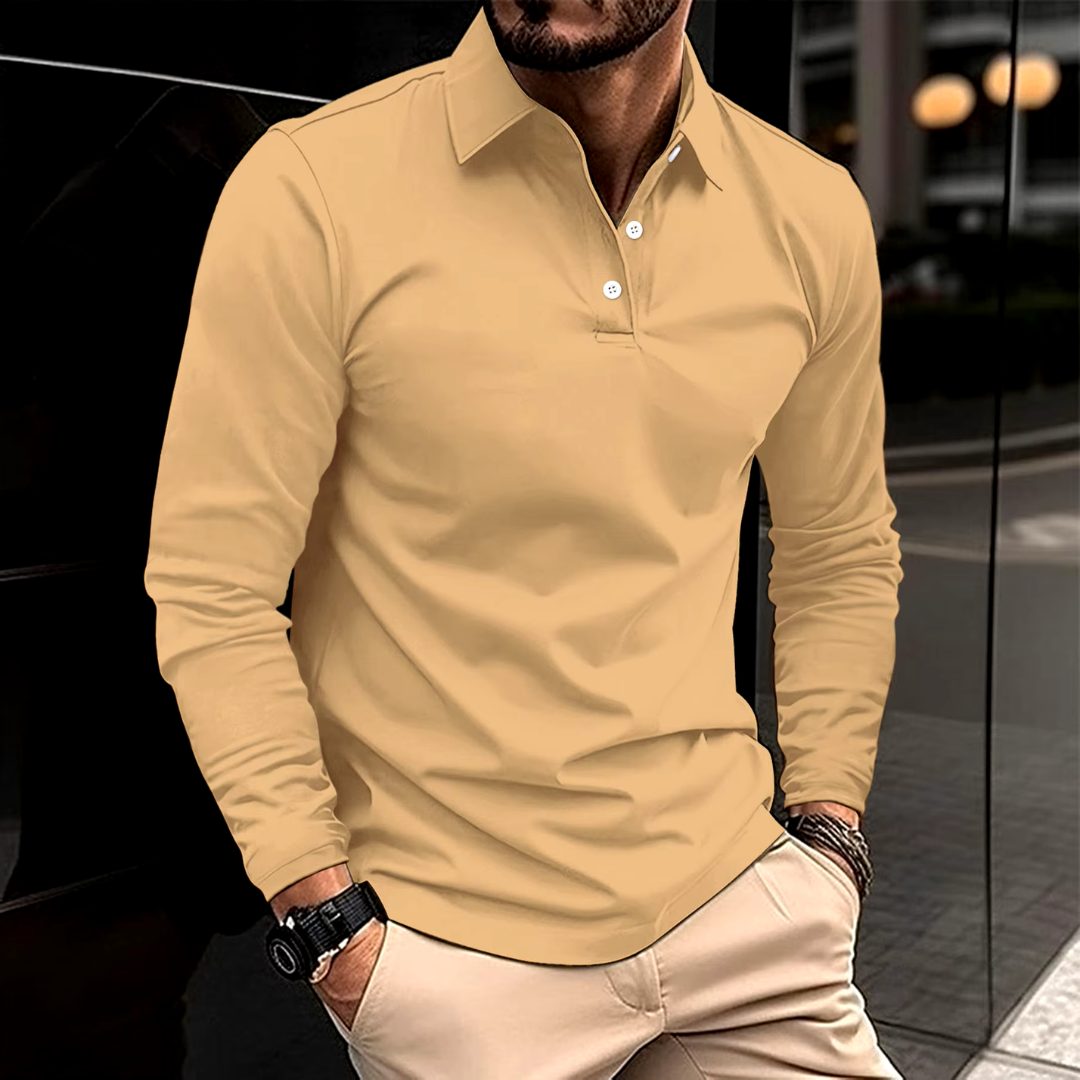 Button-Down Long Sleeve Polo Shirt for Men