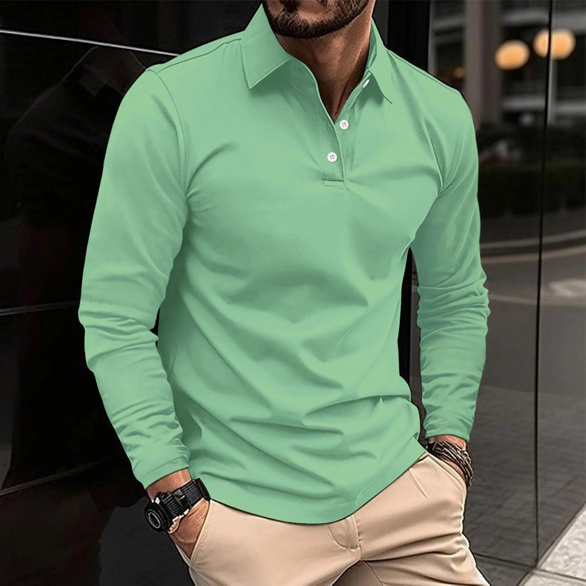 Button-Down Long Sleeve Polo Shirt for Men