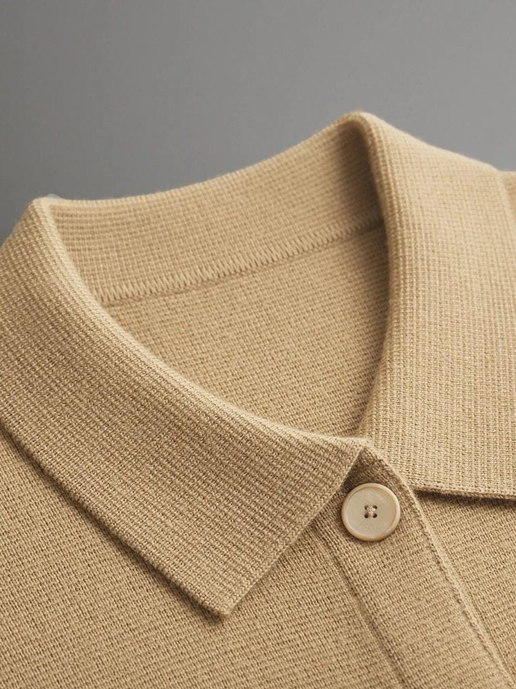 Button-Up Wool Cardigan with Polo Collar for Men