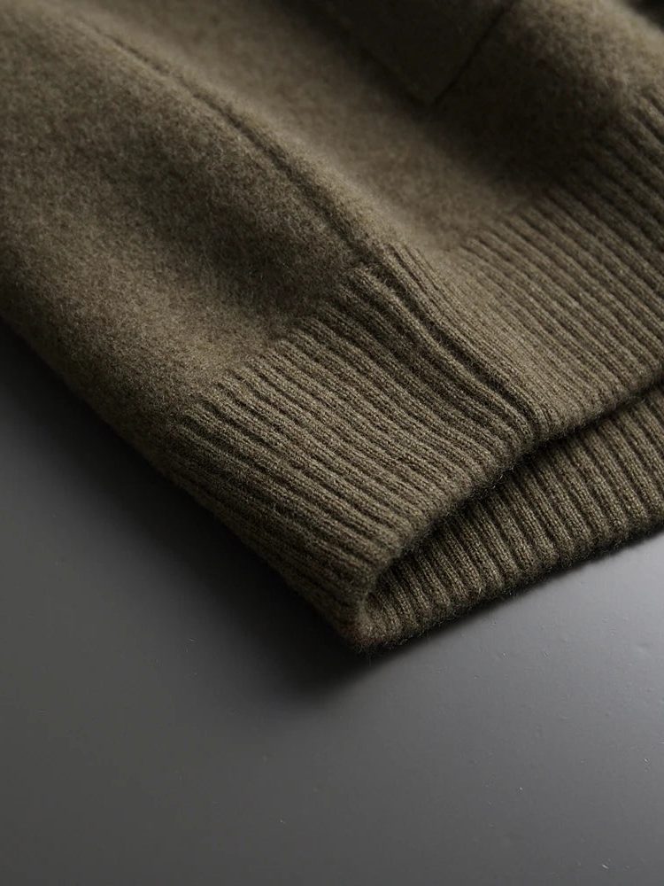 Button-Up Wool Cardigan with Polo Collar for Men