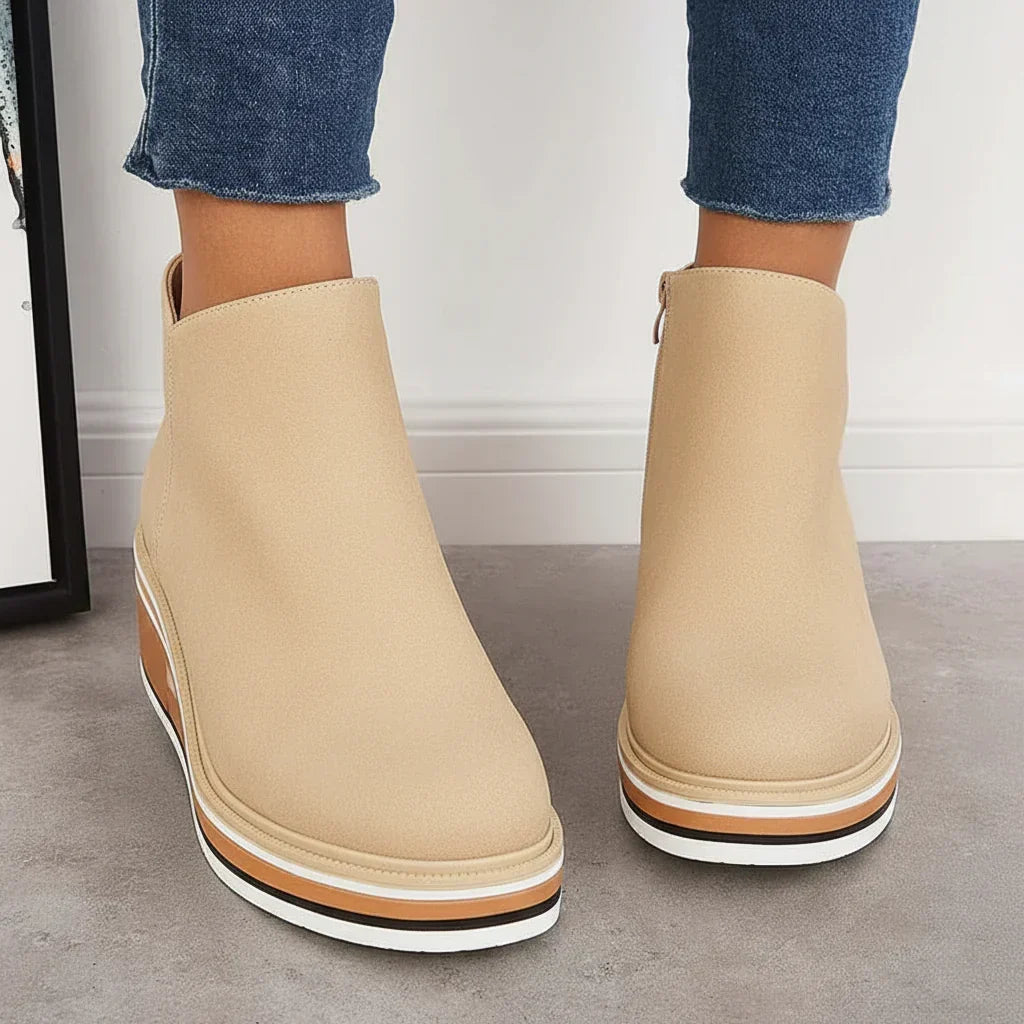 Women's Wedge Ankle Boots with Side Zip and Platform Sole
